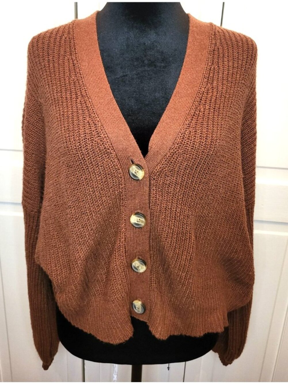 American Eagle Brown Shaker Knit Cardigan M Preppy Fall Academia Grandpa Sweater